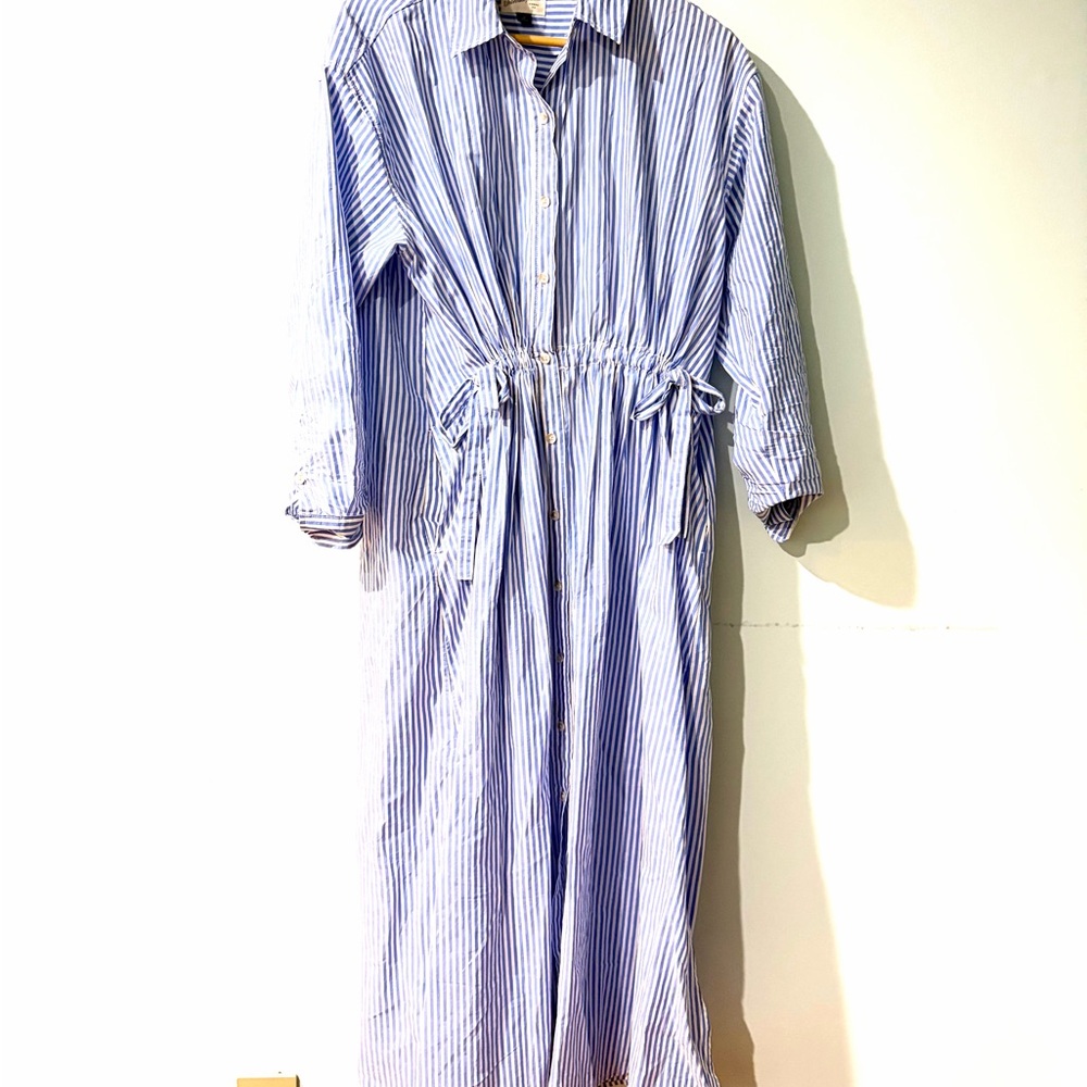 Blue and White Striped Long Dress